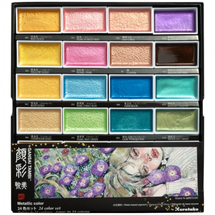 Zig Kuretake Gansai Tambi Metallic Colors Yaldız Tablet Sulu Boya Seti 24 Renk Set II