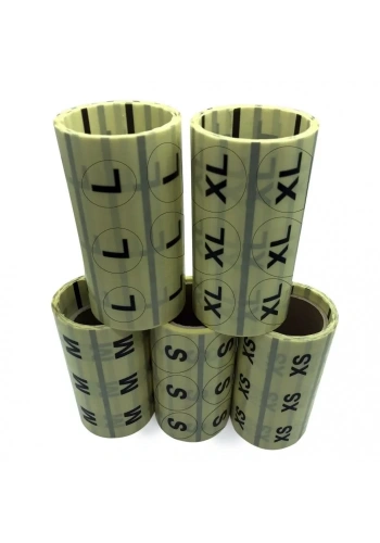 30 MM YUVARLAK ŞEFFAF ÜZERİ BASKILI BEDEN ETİKETİ ( XXL)  500 LÜ SARIM