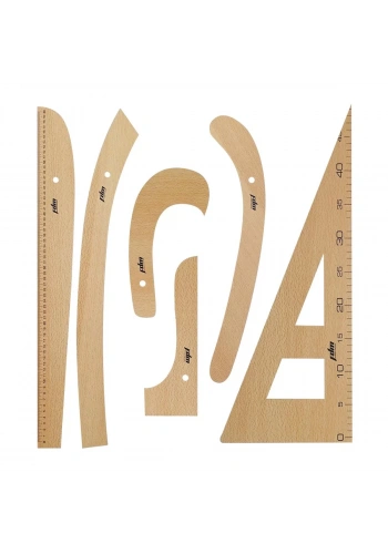 6 Parça Terzi-modelist-Tekstil Ahşap Riga Cetvel Gönye Takımı