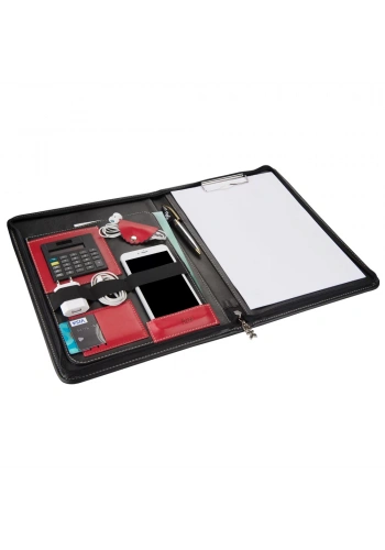 2K 9000 Siyah A4 Suni Deri Telefon Kılıflı Fermuarlı Sekreterlik