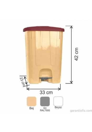 Garanti Metal 7141 Plastik İç Kovalı Köşeli Pedallı Çöp Kovası (25 Litre)