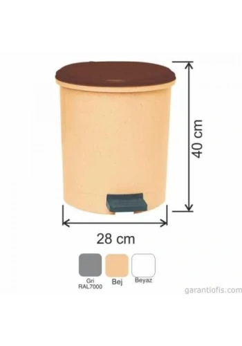 Garanti Metal 7138 Plastik İç Kovalı Yuvarlak Pedallı Çöp Kovası (25 Litre)