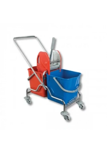 Metal Gövdeli Çift Kovalı Temizlik Arabası (Plastik Presli)