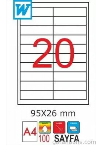GoldMoon 2066 Laser A4 Sayfa Etiketi 95x26mm (100 lü Paket)
