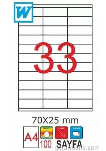 GoldMoon 2052 Laser A4 Sayfa Etiketi 70x25mm (100 lü Paket)