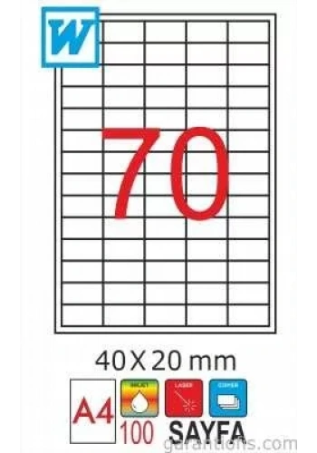 GoldMoon 2082 Laser A4 Sayfa Etiketi 40x20mm (100 lü Paket)
