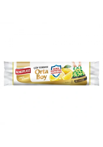 Koroplast Limon Kokulu Büzgülü Orta Boy Çöp Torbası 55x60cm (20 li Paket)