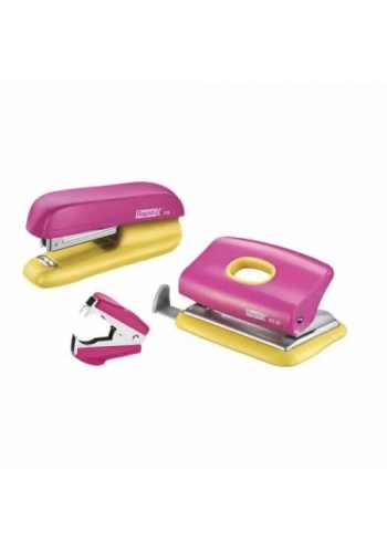 Rapid F5 Pembe / Sarı Mini Zımba ve Delgeç Set