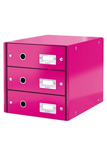 Leitz 6048 Üç Çekmeceli Evrak Rafı WOW Metalik Pembe