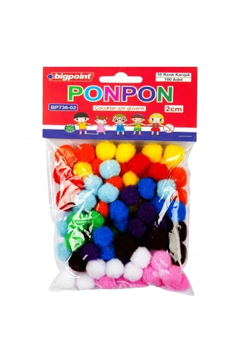 Bigpoint Ponpon 2 cm 10 Renk (100 lü Poşet)