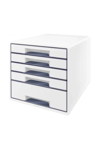 Leitz 5214 WOW Metalik Beyaz 5 Çekmeceli Evrak Rafı
