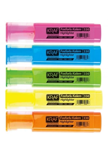 Kraf 330 Fosforlu İşaretleme Kalemi Karışık Set (5li Paket)