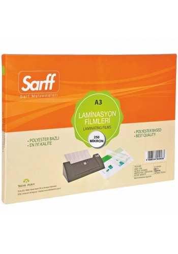 Sarff 250 Mikron Parlak A3 PVC Laminasyon Filmi (50 li Paket)