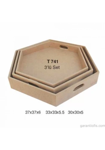 Hobi-Art T 741 Ahşap Altıgen Tepsi 3 lü Set
