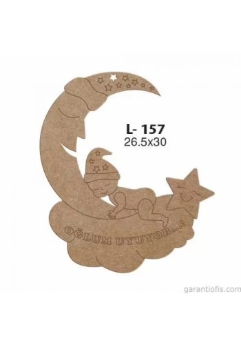 Hobi-Art L 157 Lazer Kesim Aydedeli Oğlum Uyuyor Kapı Süsü Ahşap Obje