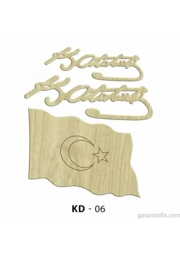 Hobi-Art KD 06 Kemal Atatürk ve Bayrak Dekoratif Mini Ahşap Obje