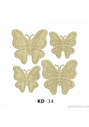 Hobi-Art KD 34 - Kelebekler Dekoratif Mini Ahşap Obje