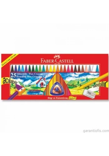 Faber Castell Silinebilir Wax Crayon Pastel Boya 25 Renk (Silgi ve Kalemtıraş Hediyeli)