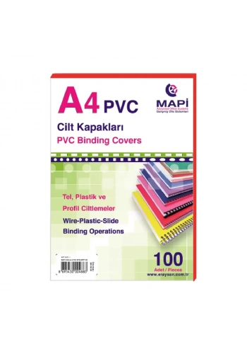MAPİ PVC CİLT KAPAĞI A4 160mic KIRMIZI 100LÜ