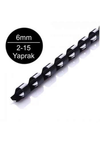 Sarff 6mm Siyah Plastik Spiral 2-15 Yaprak Kapasiteli (100 lü Kutu)