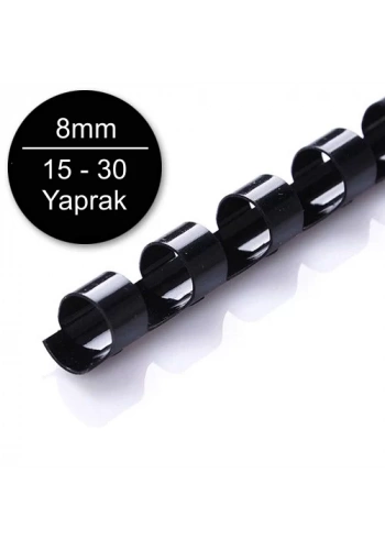 Sarff 8mm Siyah Plastik Spiral 15-30 Yaprak Kapasiteli (100 lü Kutu)