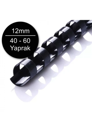 Sarff 12mm Siyah Plastik Spiral 40-60 Yaprak Kapasiteli (100 lü Kutu)