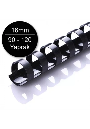 Sarff 16mm Plastik Spiral Siyah 90-120 Yaprak Kapasiteli (100 lü Kutu)