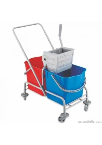 Metal Gövdeli Çift Kovalı Temizlik Arabası (Metal Presli)