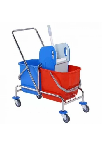 Lüks Krom Kaplama Çift Kovalı Temizlik Arabası