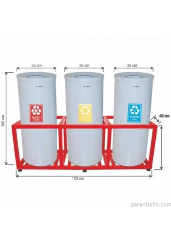 Garanti Metal 1810 Kafesli Boyalı 3 lü Geri Dönüşüm Çöp Kovası