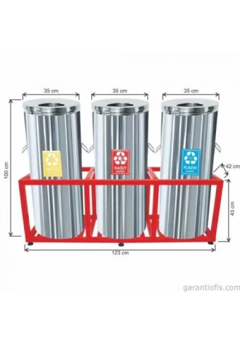 Garanti Metal 1811 Kafesli Paslanmaz Çelik 3 lü Geri Dönüşüm Çöp Kovası