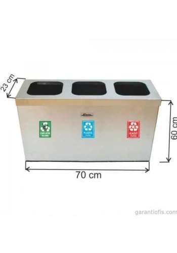 Garanti Metal 1815 Paslanmaz Çelik 3 lü Geri Dönüşüm Çöp Kovası