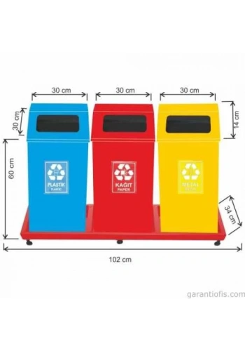Garanti Metal 1838 Boyalı 3 lü Geri Dönüşüm Çöp Kovası