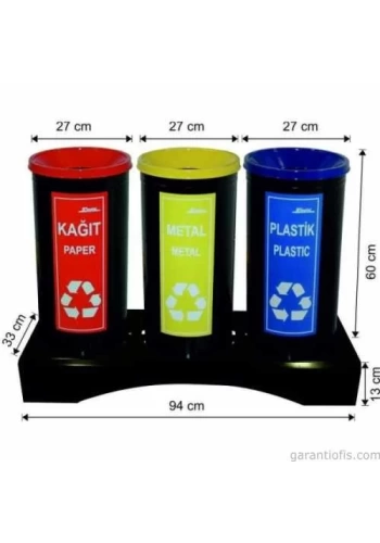 Garanti Metal 1840 Boyalı 3 lü Geri Dönüşüm Çöp Kovası