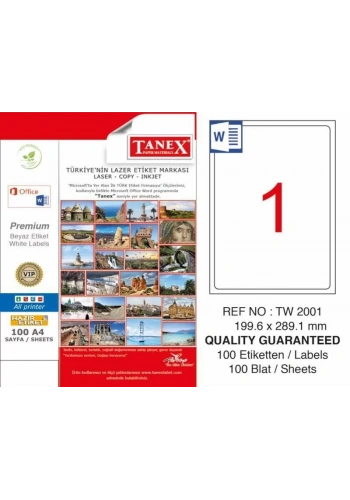 Tanex TW-2001 Laser Etiketi (199,6 x 289,1 mm)