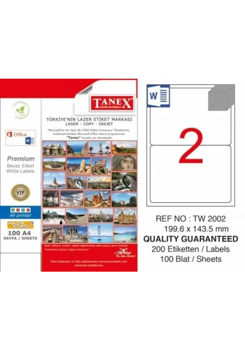 Tanex TW-2002 Laser Etiketi (199,6 x 143,5 mm)