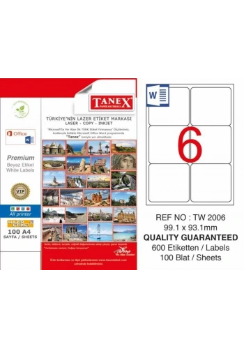 Tanex TW-2006 Laser Etiketi (99,1 x 93,1 mm)