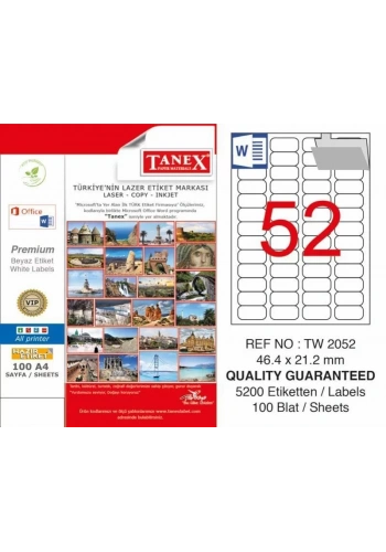 Tanex TW-2052 Laser Etiketi (46,4 x 21,2 mm)