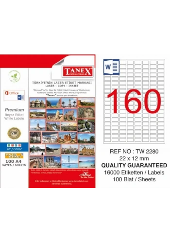 Tanex TW-2280 Laser Etiketi (22 x 12 mm)