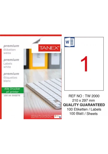 Tanex TW-2000 Laser Etiketi (210 x 297 mm)