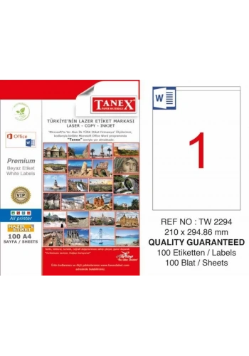 Tanex TW-2294 Laser Etiketi (210 x 294,86 mm)