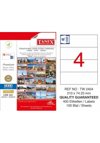 Tanex TW-2404 Laser Etiketi (210 x 74,25 mm)