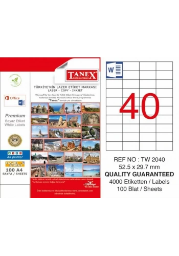 Tanex TW-2040 Laser Etiketi (52,5 x 29,7 mm)