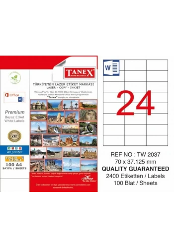 Tanex TW-2037 Laser Etiketi (70 x 37,125 mm)