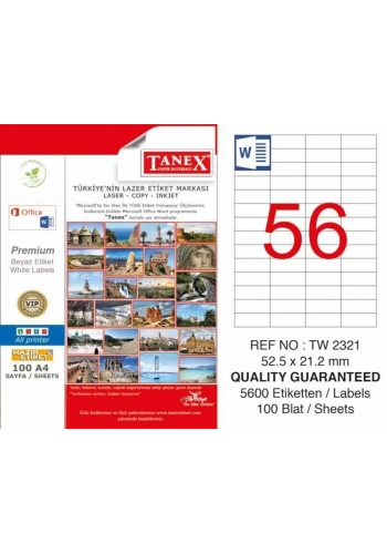 Tanex TW-2321 Laser Etiketi (52,5 x 21,2 mm)