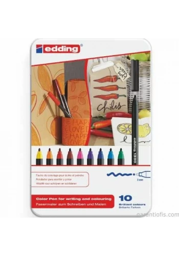 Edding 1300 Keçeli Grafik Kalemi (10 lu Metal Kutu)