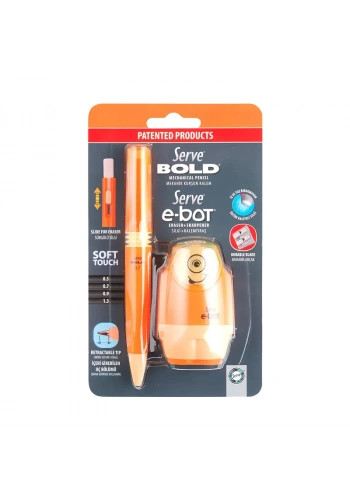 SERVE BOLD VERSATİL KALEM+SİLGİ+KALEMTRAŞ SETİ 07 FOSFORLU TURUNCU (SV-BE)