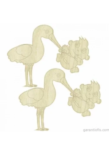 Hobi-Art KD 262 Leylek ve Bebek Figürlü Mini Ahşap Obje