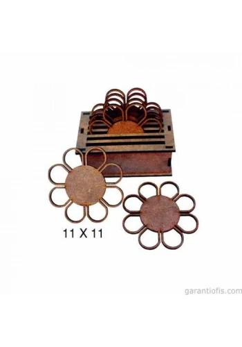 Hobi-Art L 261 Ham Ahşap Çiçek Tasarımlı Bardak Altlığı