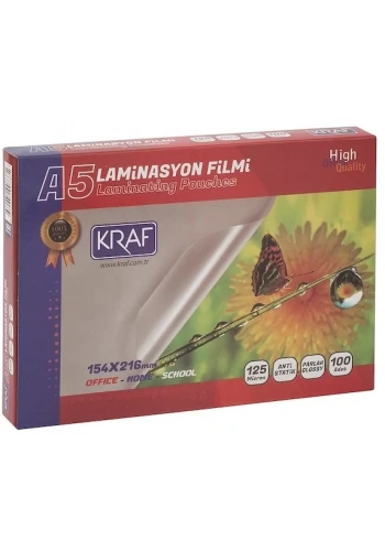 Kraf 2125 Parlak A5 Laminasyon Filmi (125 Micron - 100 lü Paket)
